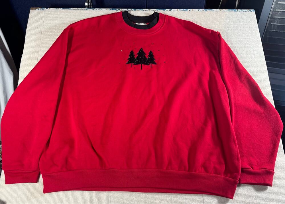 Vintage Christmas Trees Day Breeze Sweatshirt 3XL Cotton Blend Red Black Holiday